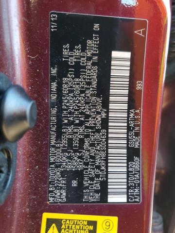 5TDJKRFH8ES004639 - 2014 TOYOTA HIGHLANDER XLE MAROON photo 13