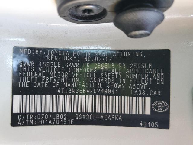 4T1BK36B47U219944 - 2007 TOYOTA AVALON XL WHITE photo 13