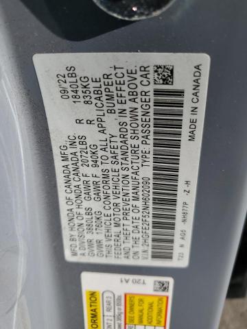 2HGFE2F52NH602090 - 2022 HONDA CIVIC SPORT Boz foto 13