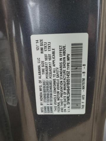 5FNRL5H64FB051452 - 2015 HONDA ODYSSEY EXL GRAY photo 13
