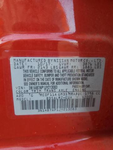 3N1AB7AP1JY213083 - 2018 NISSAN SENTRA S 红色 照片 12