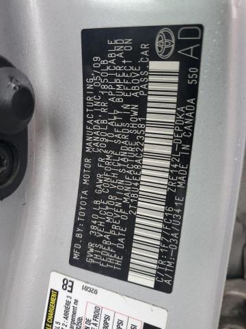 2T1BU4EE8AC223581 - 2010 TOYOTA COROLLA BASE SILVER photo 12