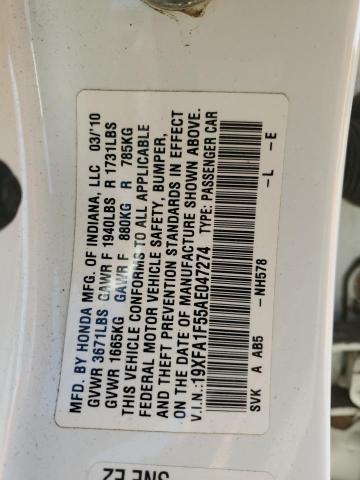 19XFA1F55AE047274 - 2010 HONDA CIVIC LX WHITE photo 12