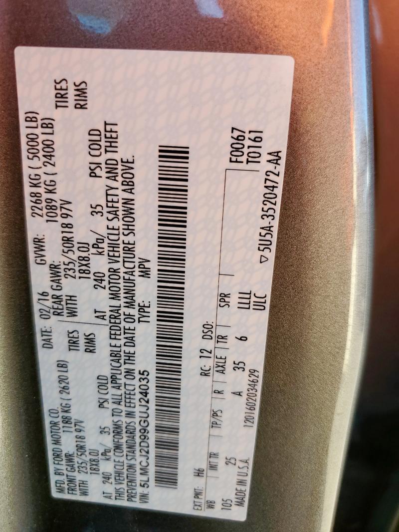 5LMCJ2D99GUJ24035 - 2016 LINCOLN MKC SELECT أسمر صورة 13