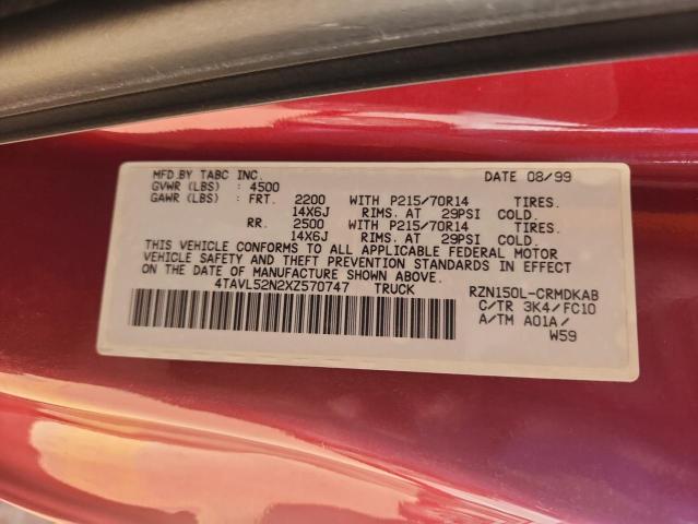 4TAVL52N2XZ570747 - 1999 TOYOTA TACOMA XTRACAB RED photo 12