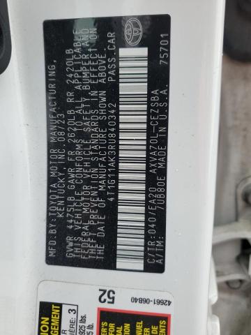 4T1G11AK3RU840342 - 2024 TOYOTA CAMRY SE NIGHT SHADE WHITE photo 12