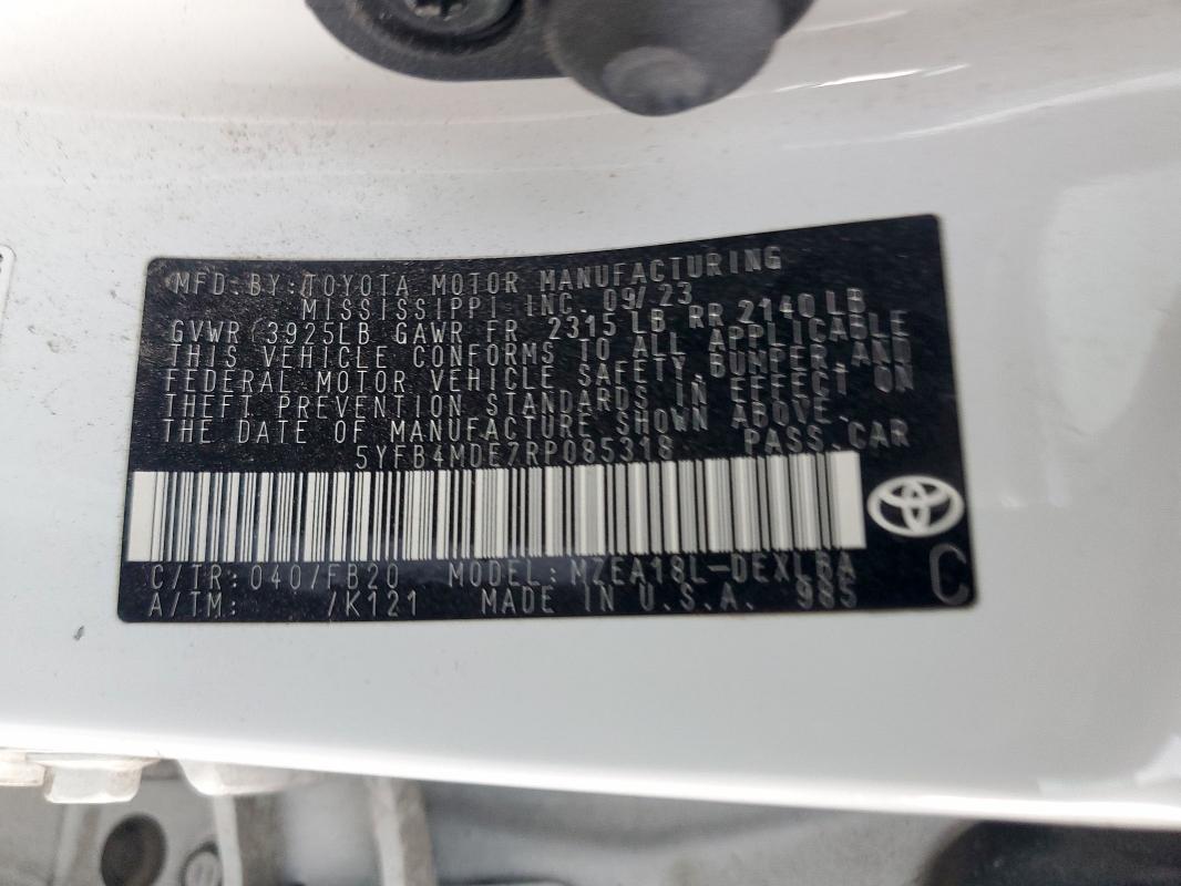 5YFB4MDE7RP085318 - 2024 TOYOTA COROLLA LE WHITE photo 12