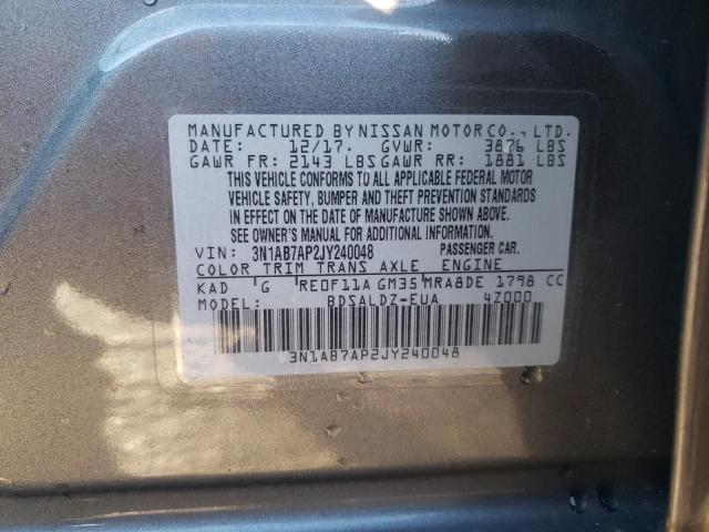 3N1AB7AP2JY240048 - 2018 NISSAN SENTRA S GRAY photo 12