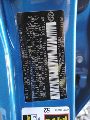 4T1M11AK9LU342799 - 2020 TOYOTA CAMRY SE BLUE photo 12
