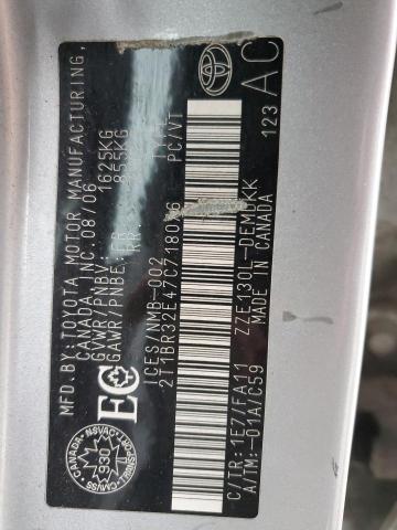 2T1BR32E47C718076 - 2007 TOYOTA COROLLA CE SILVER photo 12