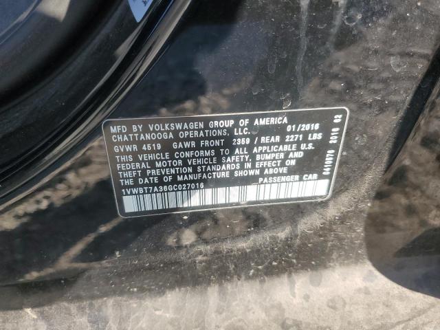 1VWBT7A36GC027016 - 2016 VOLKSWAGEN PASSAT SE BLACK photo 12