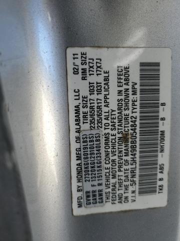 5FNRL5H49BB054842 - 2011 HONDA ODYSSEY EX SILVER photo 13