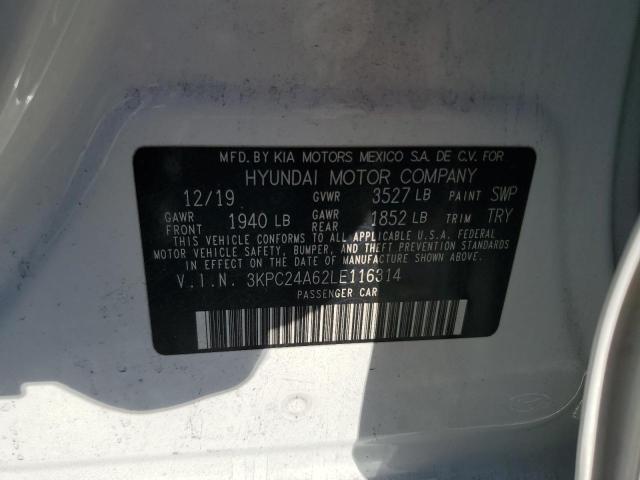 3KPC24A62LE116314 - 2020 HYUNDAI ACCENT SE WHITE photo 12