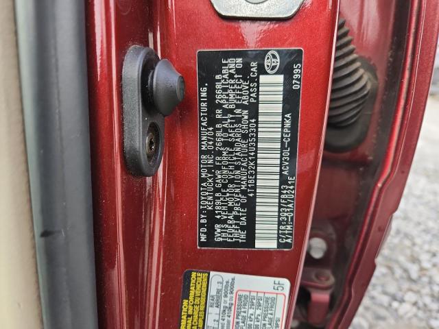 4T1BE32K14U353304 - 2004 TOYOTA CAMRY LE BURGUNDY photo 12