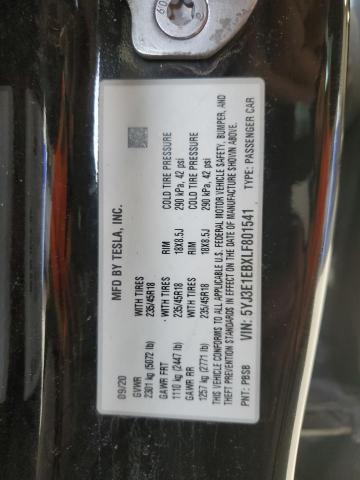 5YJ3E1EBXLF801541 - 2020 TESLA MODEL 3 黑色 照片 12