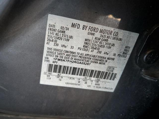 1FMSK7FH2RGA05287 - 2024 FORD EXPLORER LIMITED ნაცრისფერი ფოტო 14