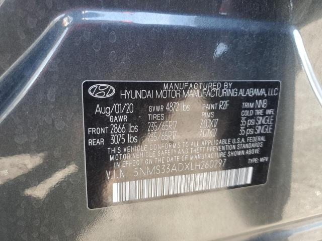 5NMS33ADXLH260297 - 2020 HYUNDAI SANTA FE SEL GRAY photo 12