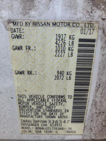 1N4AL3AP7HN336547 - 2017 NISSAN ALTIMA 2.5 白色 照片 12