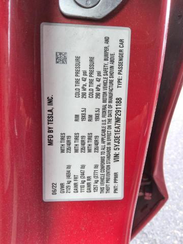 5YJ3E1EA7NF291188 - 2022 TESLA MODEL 3 RED photo 12