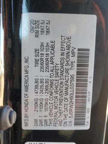 5J6RW2H50LL037595 - 2020 HONDA CR-V EX BLACK photo 13