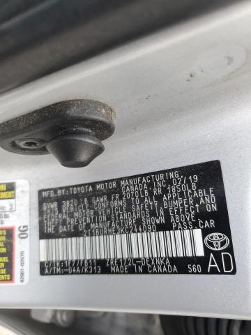 2T1BURHE3KC244090 - 2019 TOYOTA COROLLA L Күміс фото 13
