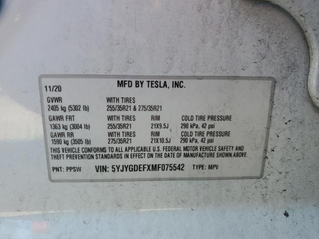 5YJYGDEFXMF075542 - 2021 TESLA MODEL Y WHITE photo 13