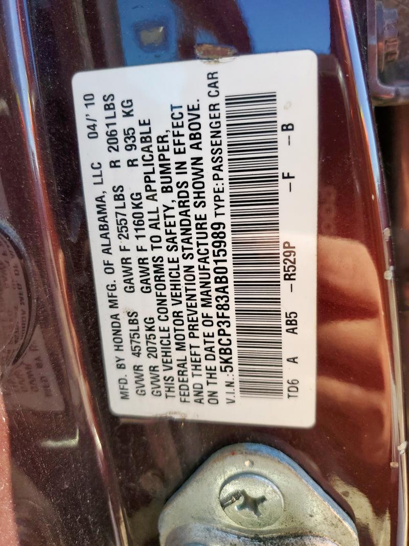 5KBCP3F83AB015989 - 2010 HONDA ACCORD EXL MAROON photo 12