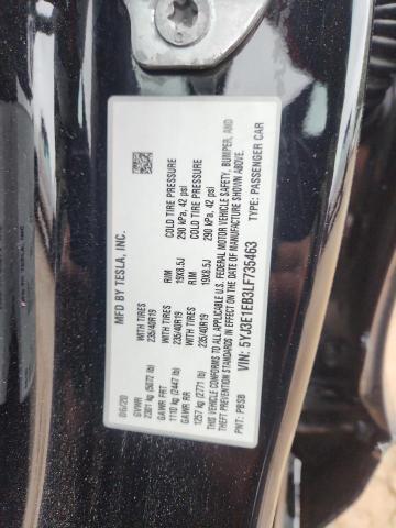5YJ3E1EB3LF735463 - 2020 TESLA MODEL 3 أسود صورة 12