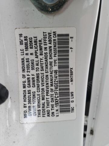 19XFC1F74GE214146 - 2016 HONDA CIVIC EXL WHITE photo 12