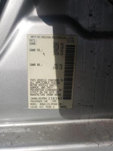 1N4BL4EV9KC156542 - 2019 NISSAN ALTIMA SL ვერცხლისფერი ფოტო 12