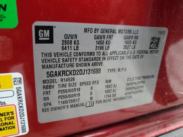 5GAKRCKD2DJ131688 - 2013 BUICK ENCLAVE RED photo 13