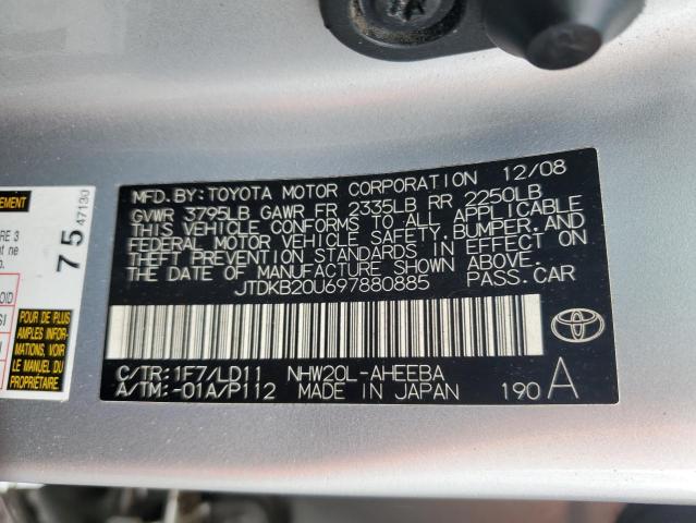 JTDKB20U697880885 - 2009 TOYOTA PRIUS SILVER photo 12