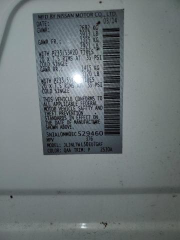 5N1AL0MM0EC529460 - 2014 INFINITI QX60 WHITE photo 14