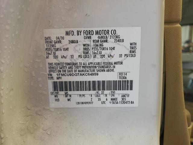 1FMCU9DG7AKC64959 - 2010 FORD ESCAPE XLT Beyaz fotoğraf 13