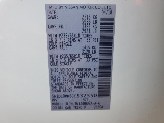 5N1DL0MM6JC532550 - 2018 INFINITI QX60 Ağ foto 14