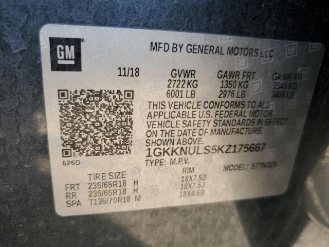 1GKKNULS5KZ175667 - 2019 GMC ACADIA SLT-1 გრაფიტი ფოტო 13