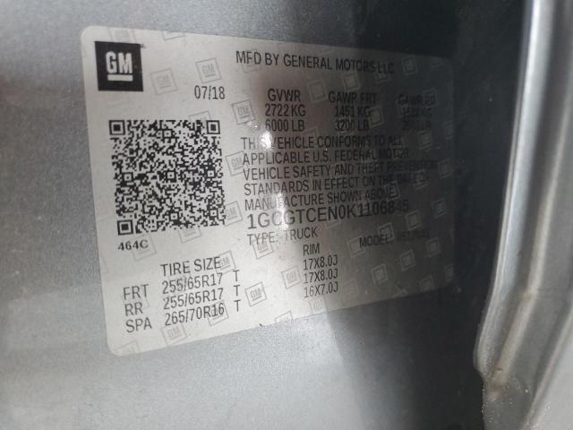 1GCGTCEN0K1106845 - 2019 CHEVROLET COLORADO LT GRAY photo 12