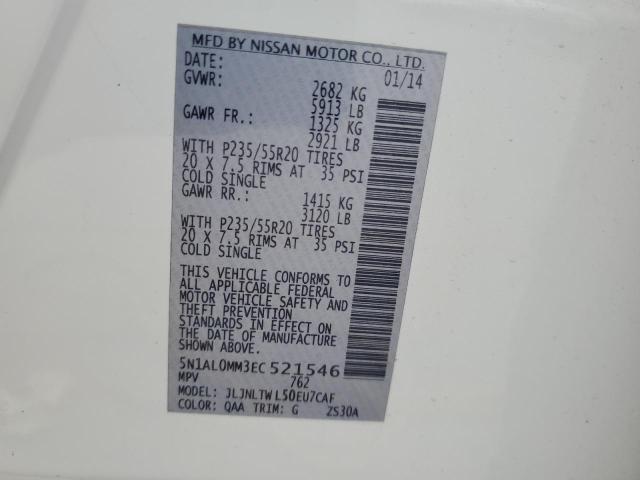 5N1AL0MM3EC521546 - 2014 INFINITI QX60 თეთრი ფოტო 13