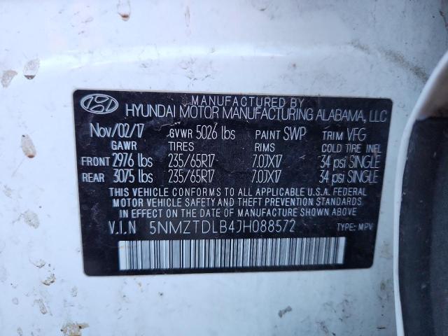 5NMZTDLB4JH088572 - 2018 HYUNDAI SANTA FE S WHITE photo 13