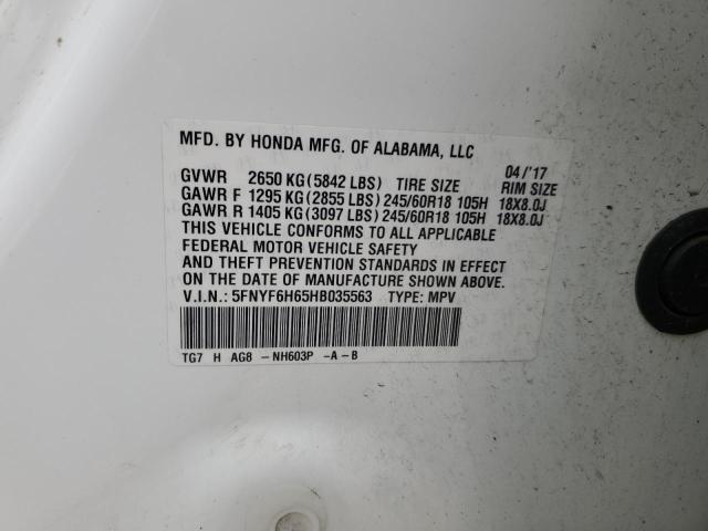 5FNYF6H65HB035563 - 2017 HONDA PILOT EXL 白色 照片 14