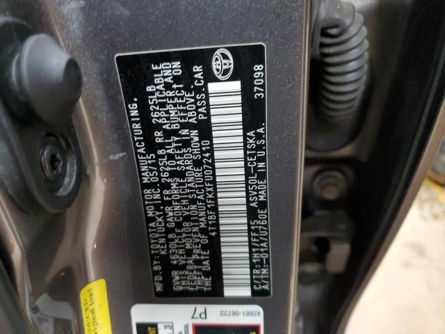 4T1BF1FKXFU072410 - 2015 TOYOTA CAMRY LE GRAY photo 12
