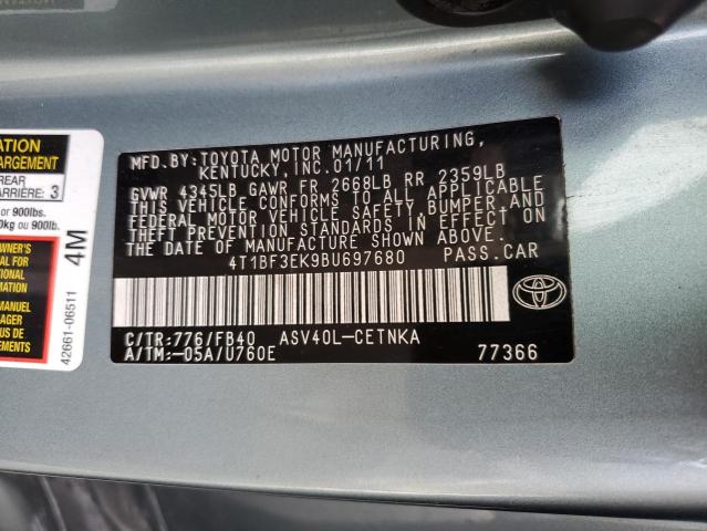4T1BF3EK9BU697680 - 2011 TOYOTA CAMRY BASE TEAL photo 12
