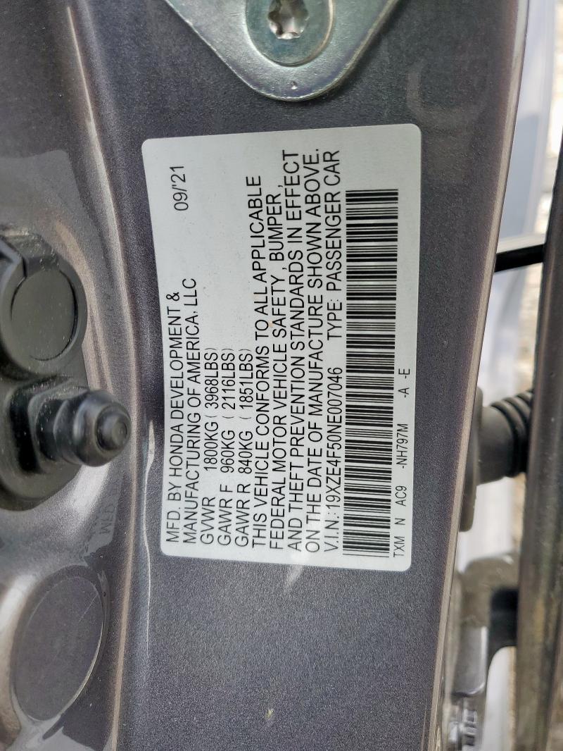 19XZE4F50NE007046 - 2022 HONDA INSIGHT EX CHARCOAL photo 12