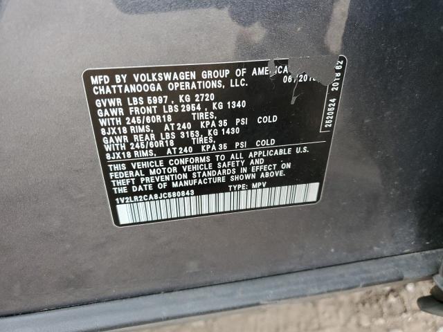 1V2LR2CA8JC580843 - 2018 VOLKSWAGEN ATLAS SE Szary zdjęcie 13