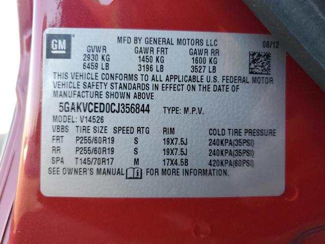 5GAKVCED0CJ356844 - 2012 BUICK ENCLAVE RED photo 13