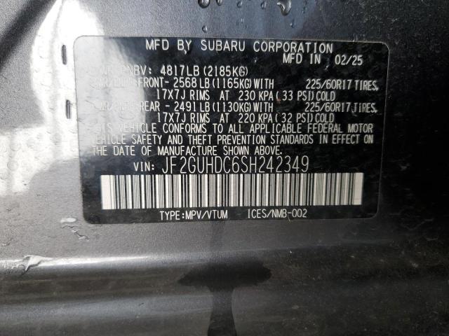JF2GUHDC6SH242349 - 2025 SUBARU CROSSTREK PREMIUM GRAY photo 12