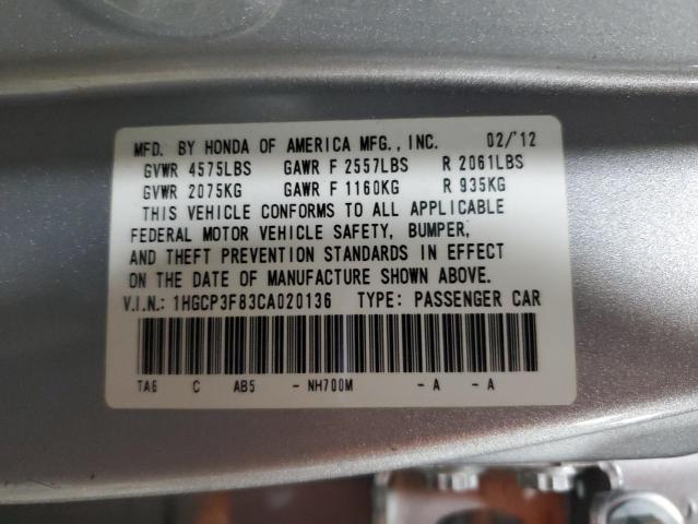 1HGCP3F83CA020136 - 2012 HONDA ACCORD EXL SILVER photo 13