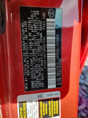 4T4BE46K79R067504 - 2009 TOYOTA CAMRY BASE RED photo 12