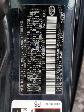 4T1BF1FK6GU244921 - 2016 TOYOTA CAMRY LE BLUE photo 12