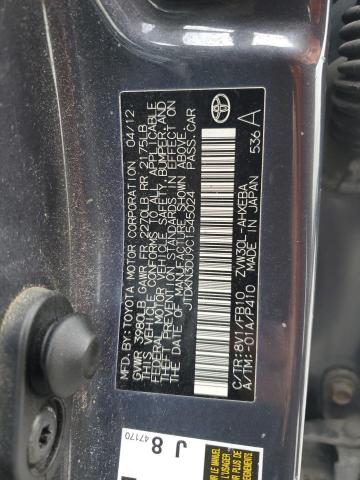 JTDKN3DU9C1545024 - 2012 TOYOTA PRIUS CHARCOAL photo 12